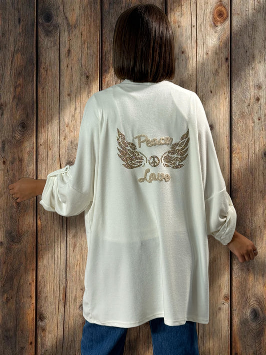 TEDDY - GILET BLANC CASSE EN MAILLE OVERSIZE JUSQU'A LA TAILLE 54