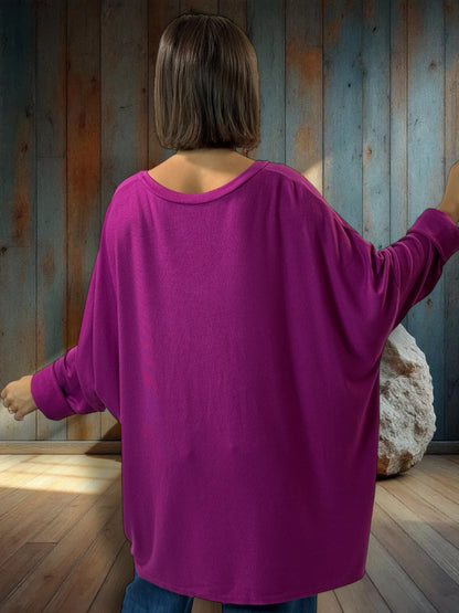 OSCAR - PULL OVERSIZE CYCLAMEN EN MAILLE FLUIDE JUSQU'A LA TAILLE 56
