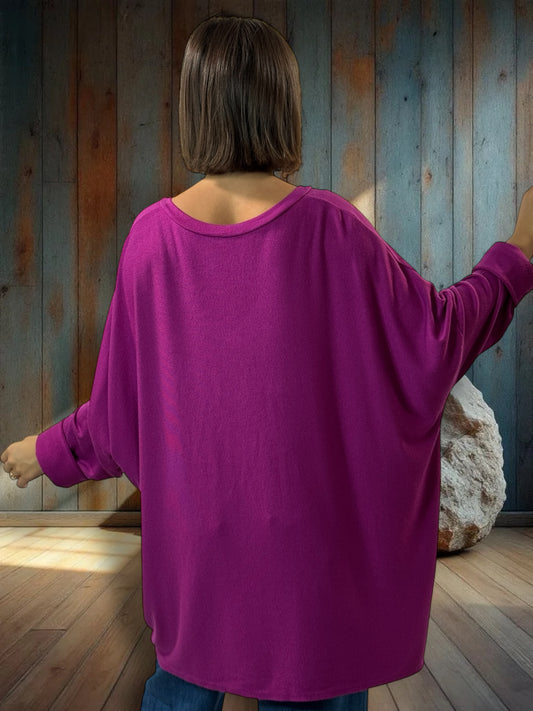 OSCAR - PULL OVERSIZE CYCLAMEN EN MAILLE FLUIDE JUSQU'A LA TAILLE 56