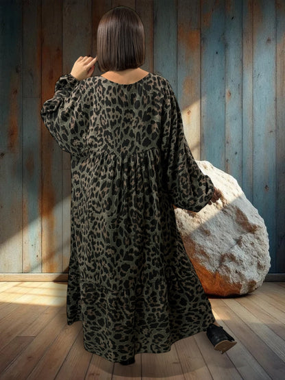 ANOUSHKA - ROBE LEOPARD KAKI JUSQU'A LA TAILLE 56