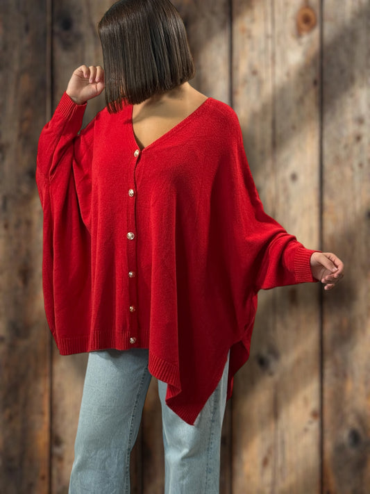 MATHILDE - GILET OVERSIZE ROUGE JUSQU'A LA TAILLE 56/58