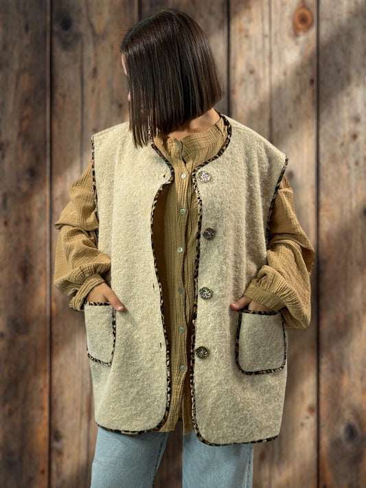 PAULO - GILET BEIGE SANS MANCHES JUSQU'A LA TAILLE 52/54
