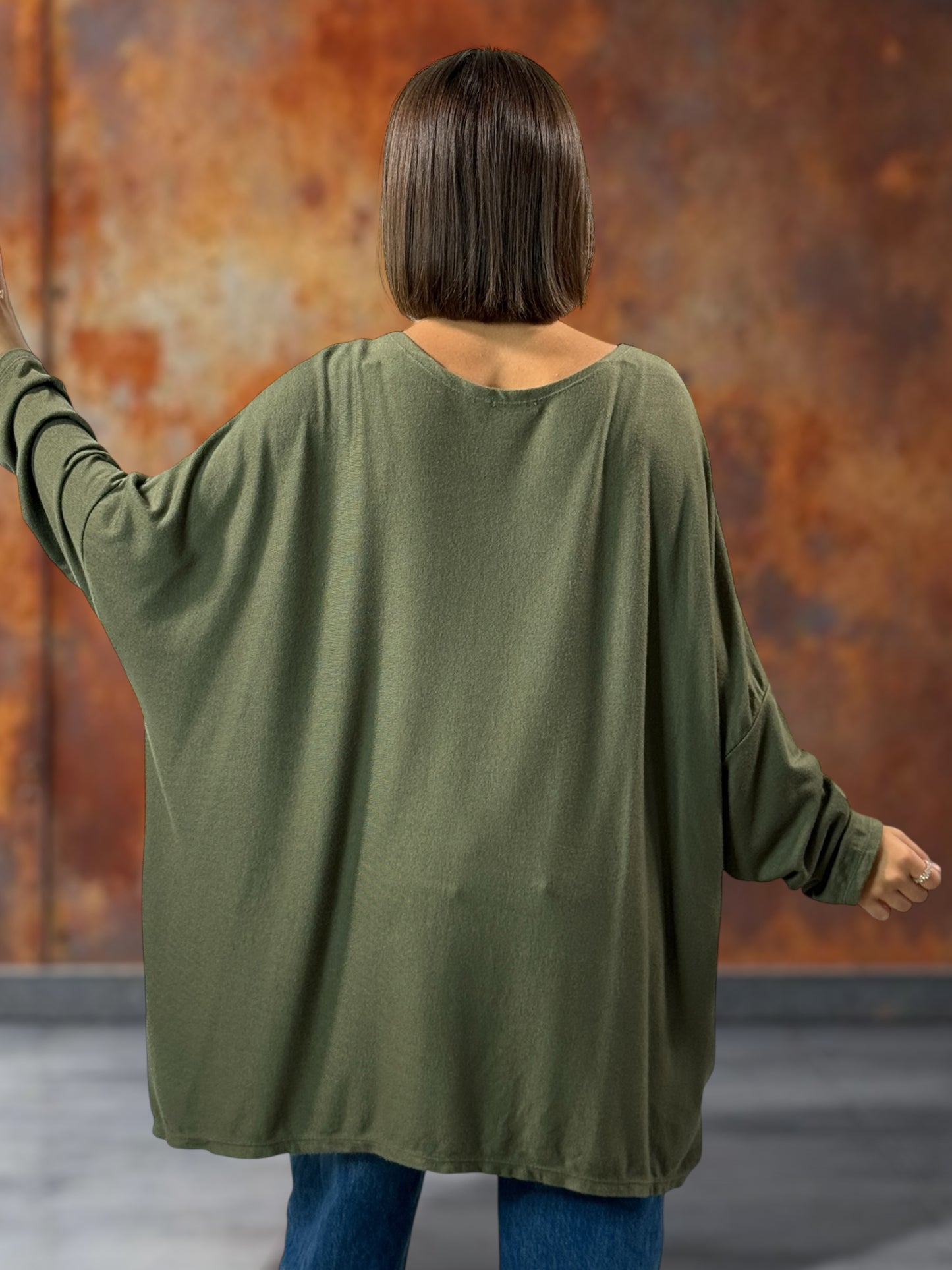 ELSA - PULL KAKI EN MAILLE BORDE DE DENTELLE JUSQU'A LA TAILLE 56/58