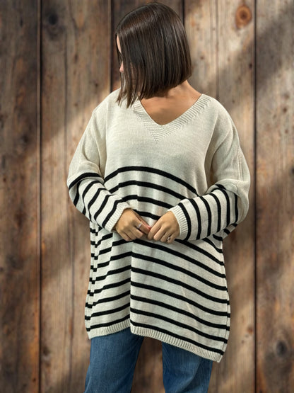 MANU - PULL MARINIERE BEIGE JUSQU'A LA TAILLE 56/58