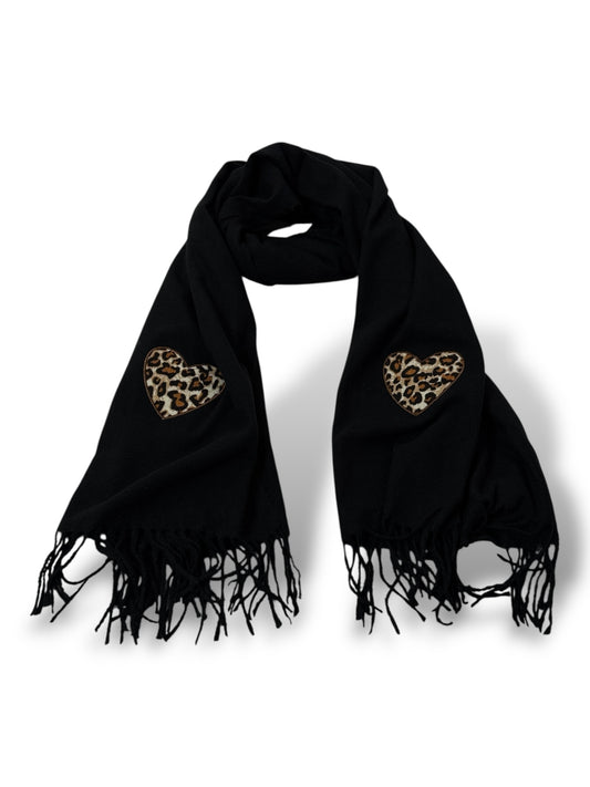 ECHARPE NOIRE COEUR LEOPARD