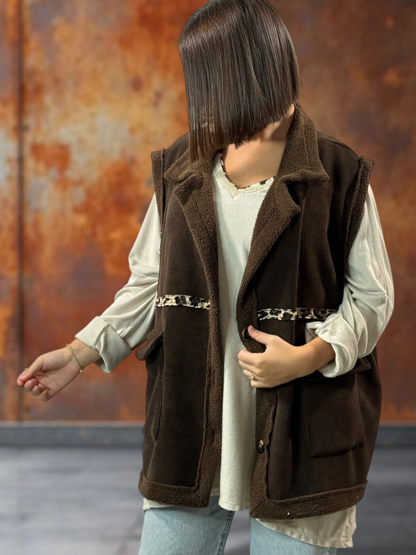 MARINO - GILET EN VELOURS MARRON TAILLE 46/48 A 56