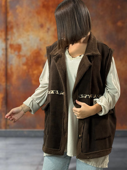 MARINO - GILET EN VELOURS MARRON TAILLE 46/48 A 56