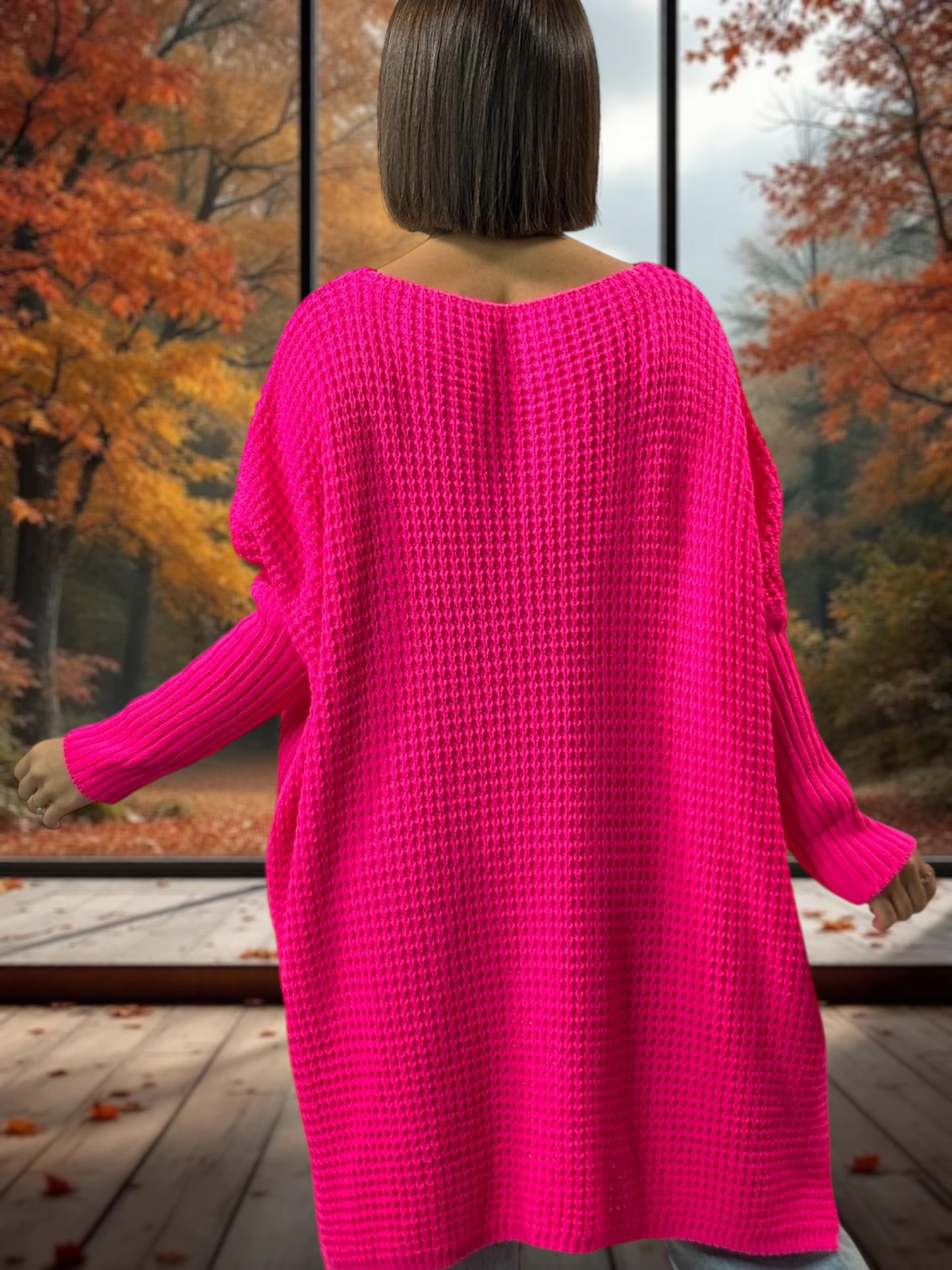 LOVELY - PULL OVERSIZE FUCHSIA JUSQU'A LA TAILLE 56/58