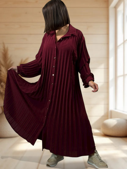 MAROUSSIA - ROBE BORDEAUX PLIS SOLEIL JUSQU'A LA TAILLE 56