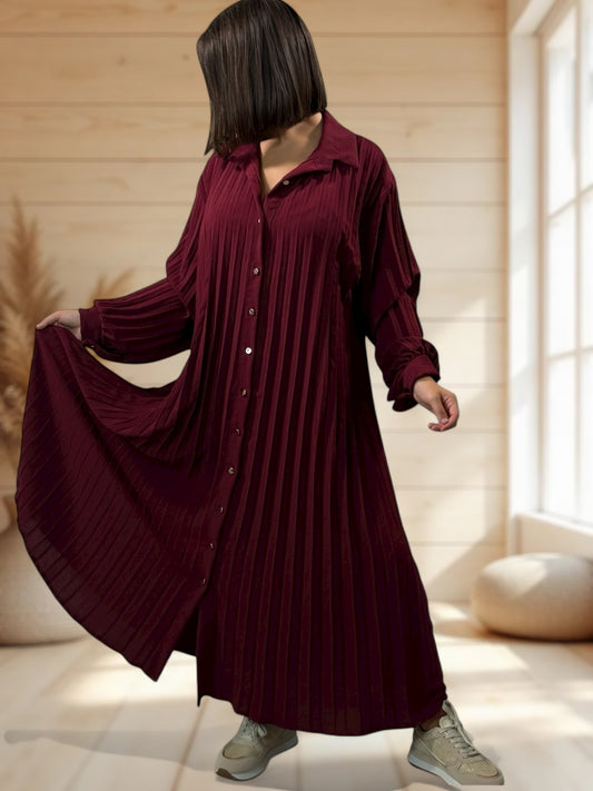 MAROUSSIA - ROBE BORDEAUX PLIS SOLEIL JUSQU'A LA TAILLE 56