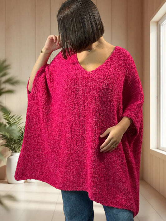 CAMILLE - PULL FUCHSIA OVERSIZE JUSQU'A LA TAILLE 58