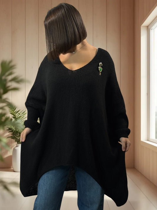 JULIA- PULL OVERSIZE NOIR JUSQU'A LA TAILLE 56/58