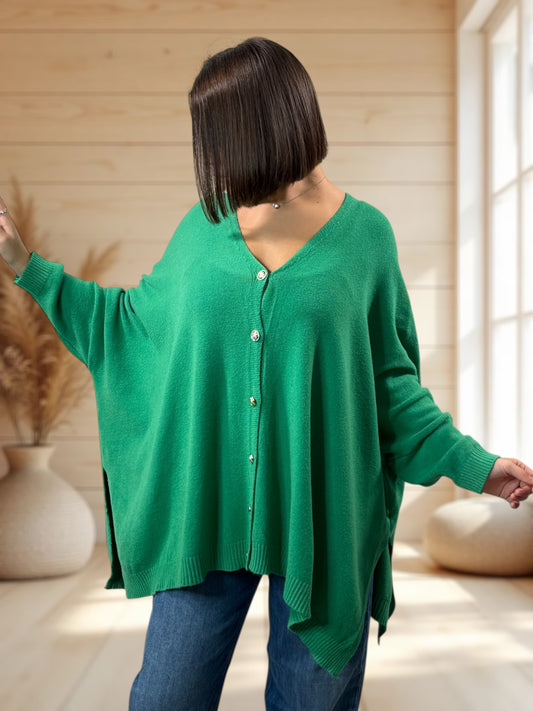 MATHILDE - GILET OVERSIZE VERT JUSQU'A LA TAILLE 56/58