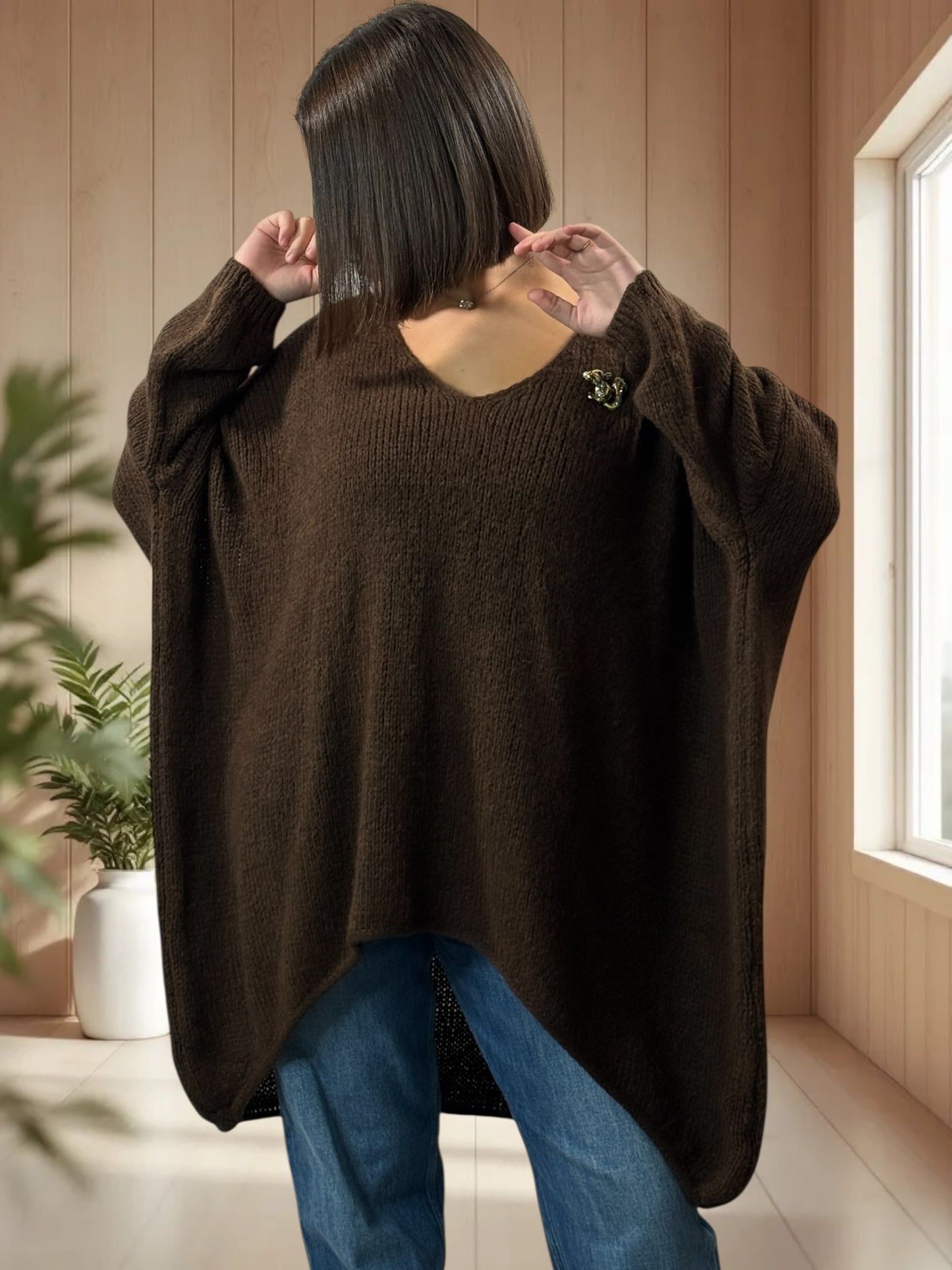 JULIA- PULL OVERSIZE MARRON JUSQU'A LA TAILLE 56/58