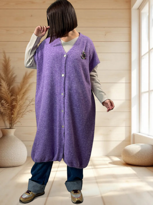 UGO - LONG GILET OVERSIZE LILAS JUSQU'A LA TAILLE 56/58