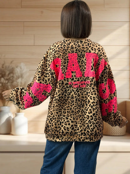 PARADISE - SWEAT OVERSIZE LEOPARD LOGO FUCHSIA JUSQU'A LA TAILLE 52