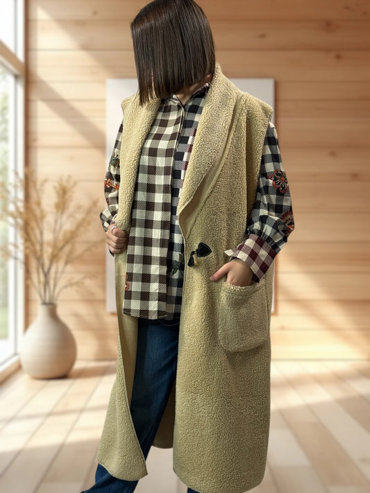 MAUD - GILET BEIGE SANS MANCHES JUSQU'A LA TAILLE 54/56