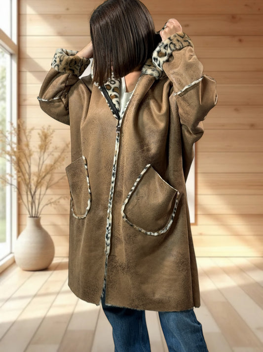 KARL - VESTE A CAPUCHE CAMEL JUSQU'A LA TAILLE 54/56