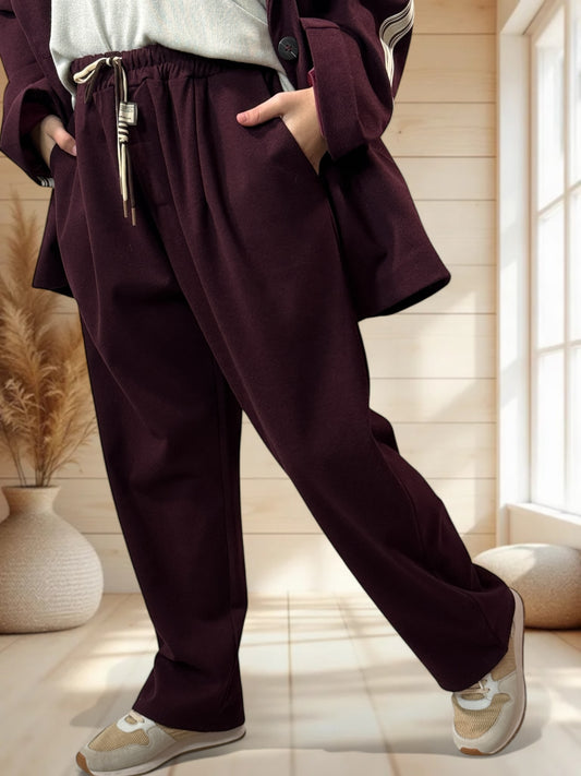 ALEX - PANTALON BORDEAUX A CHEVRONS JUSQU'A LA TAILLE 52