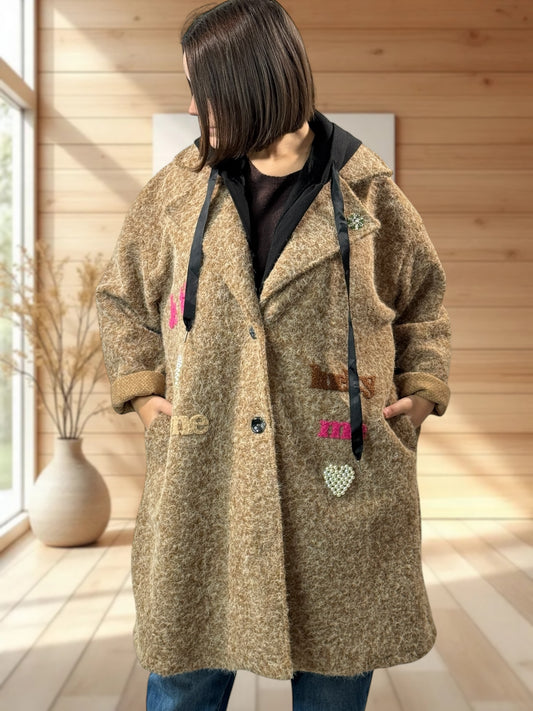 JULIUS - MANTEAU CAMEL A CAPUCHE JUSQU'A LA TAILLE 52