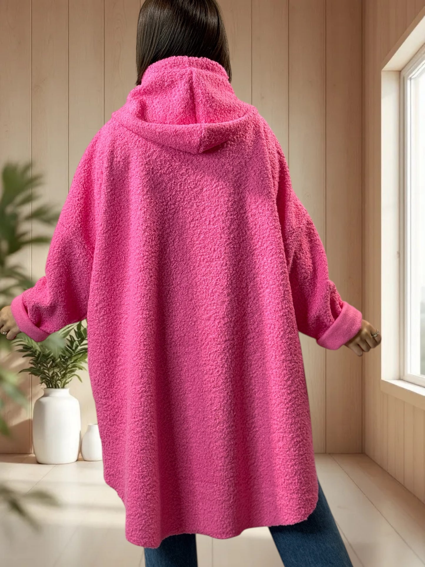 CAPRICE - VESTE OVERSIZE ROSE A CAPUCHE JUSQU'A LA TAILLE 54