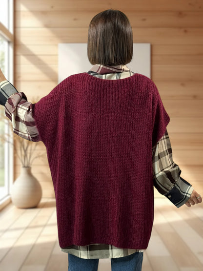 ENZO - PULL  BORDEAUX OVERSIZE JUSQU'A LA TAILLE 56