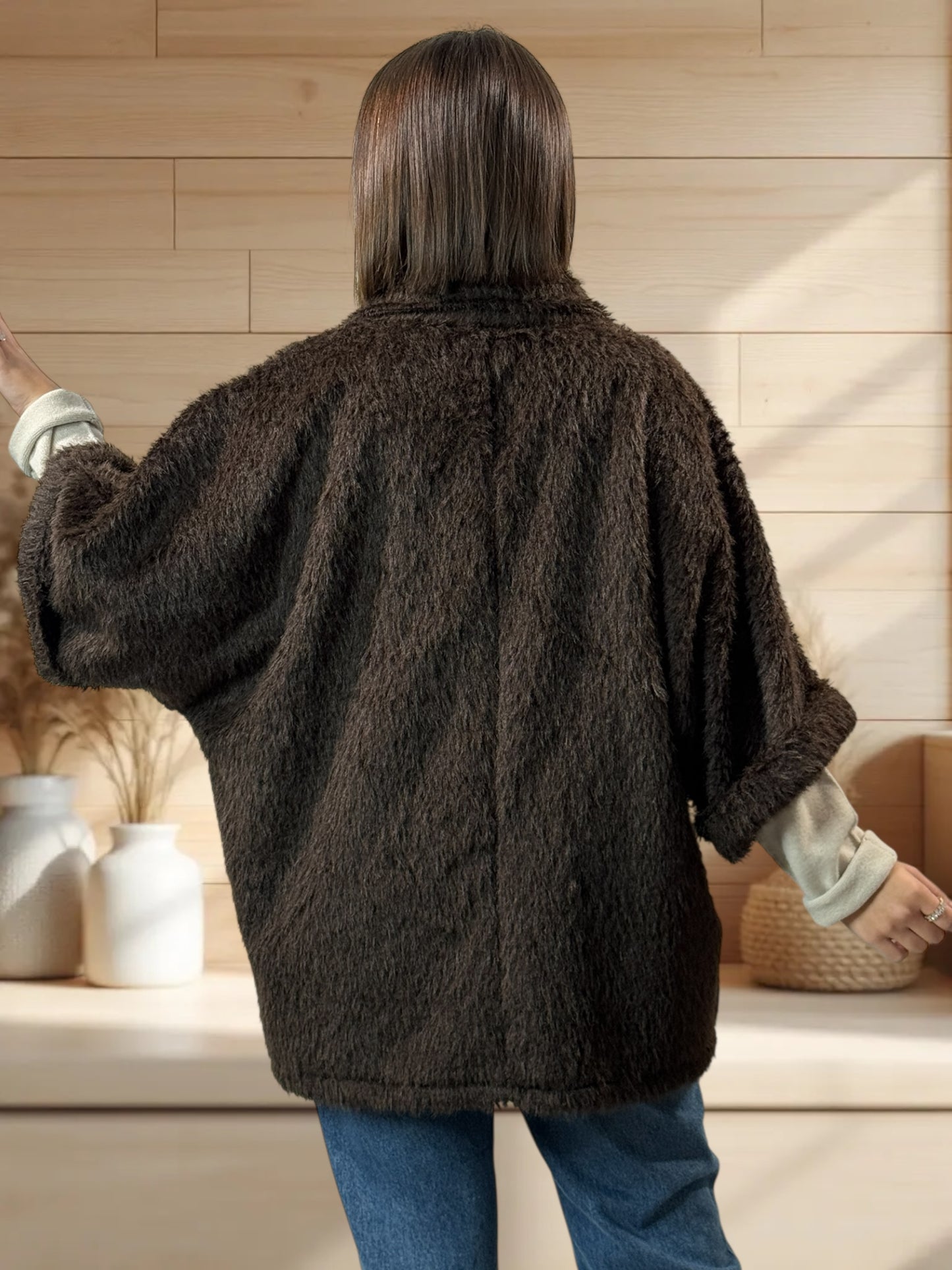 MAGUY - VESTE OVERSIZE MARRON JUSQU'A LA TAILLE 54