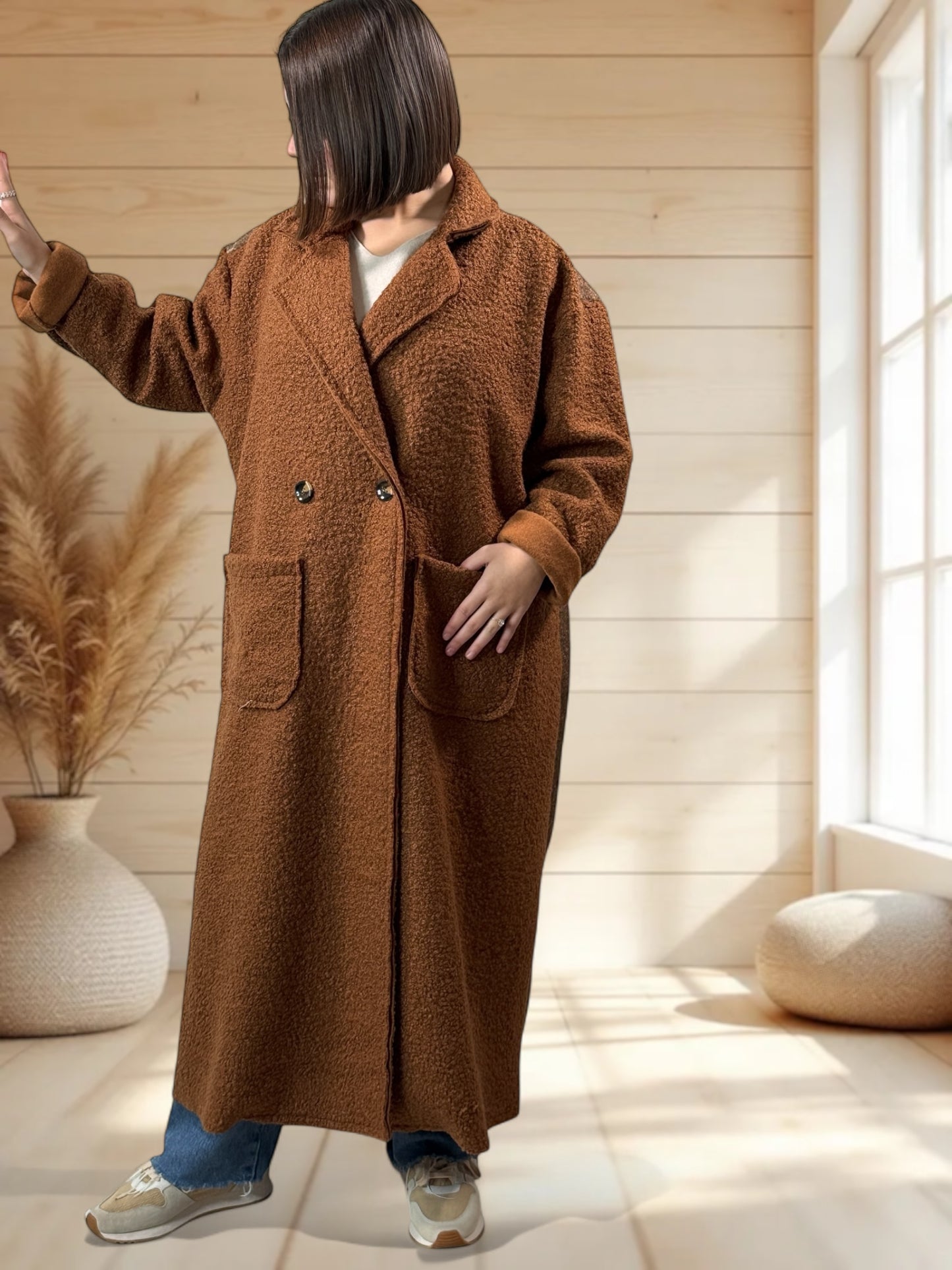 SYLVIO - LONG MANTEAU CHATAIGNE JUSQU'A LA TAILLE 54