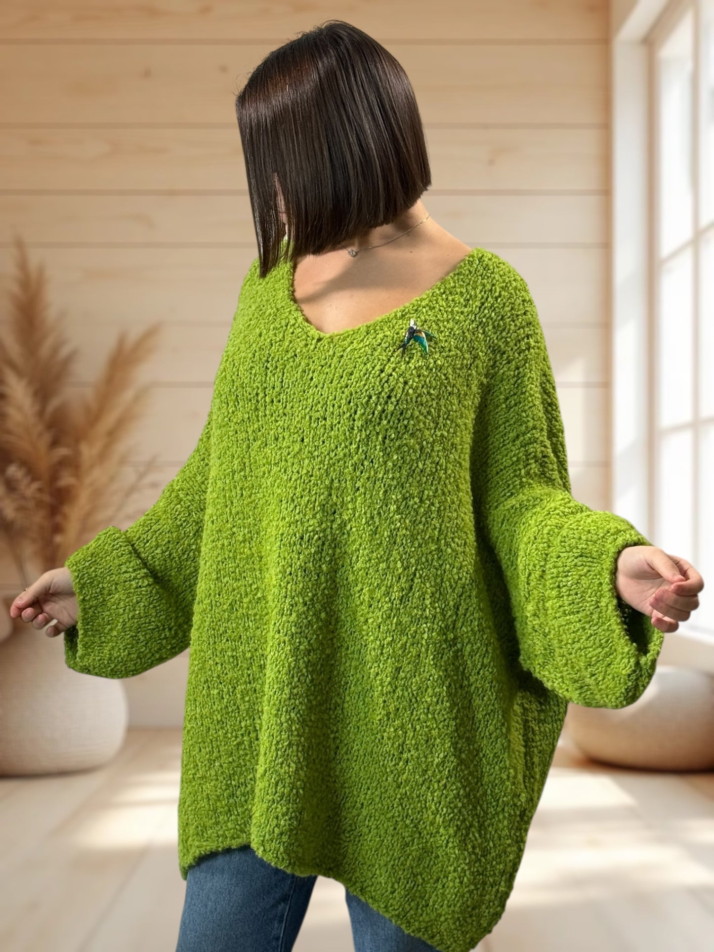 LAETITIA - PULL VERT OVERSIZE JUSQU'A LA TAILLE 58