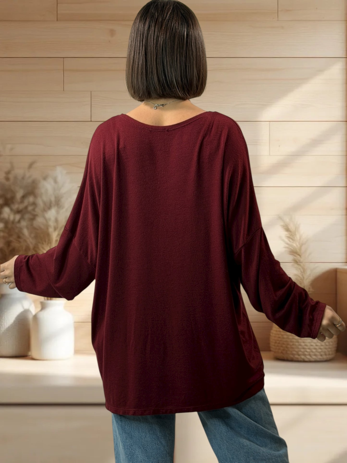 CIAO - PULL BORDEAUX EN MAILLE FLUIDE JUSQU'A LA TAILLE 54/56