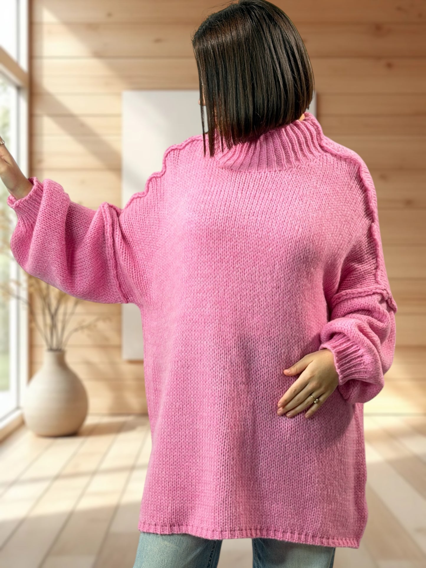 ESTELLE - PULL OVERSIZE ROSE JUSQU'A LA TAILLE 56/58