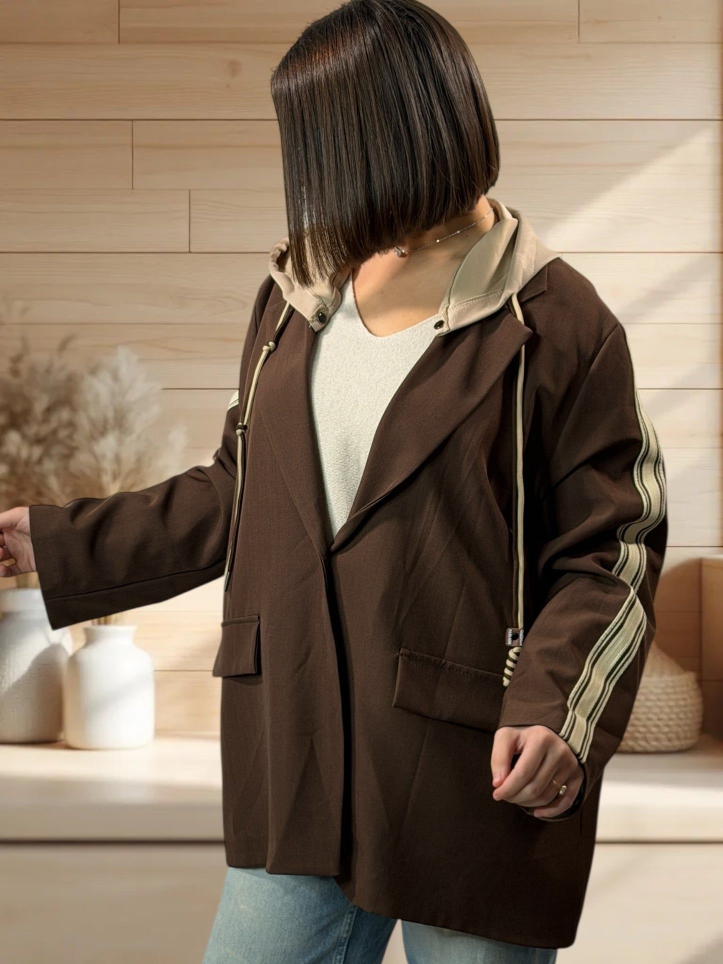 CAMERON - BLAZER MARRON AVEC CAPUCHE JUSQU'A LA TAILLE 52/54