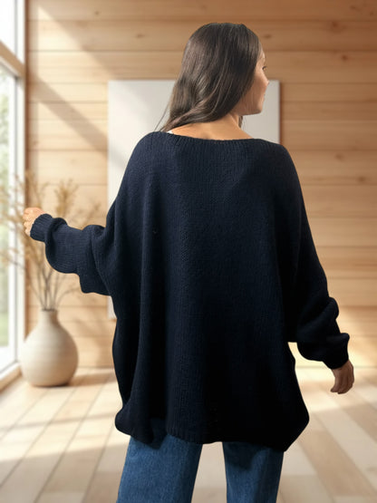 JAMES - PULL OVERSIZE MARINE JUSQU'A LA TAILLE 56