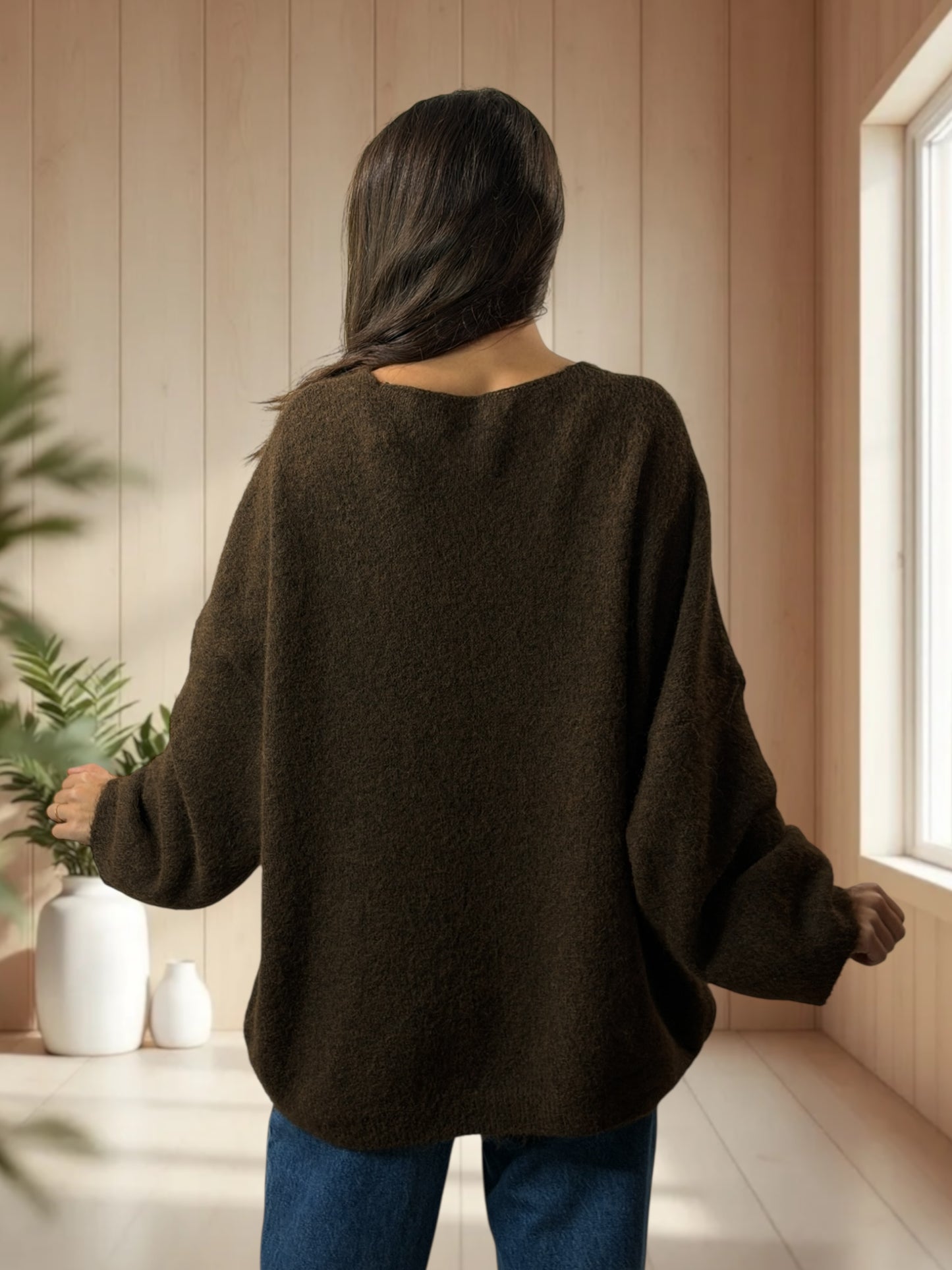 MICK - PULL OVERSIZE MARRON AVEC ALPAGA JUSQU'A LA TAILLE 56