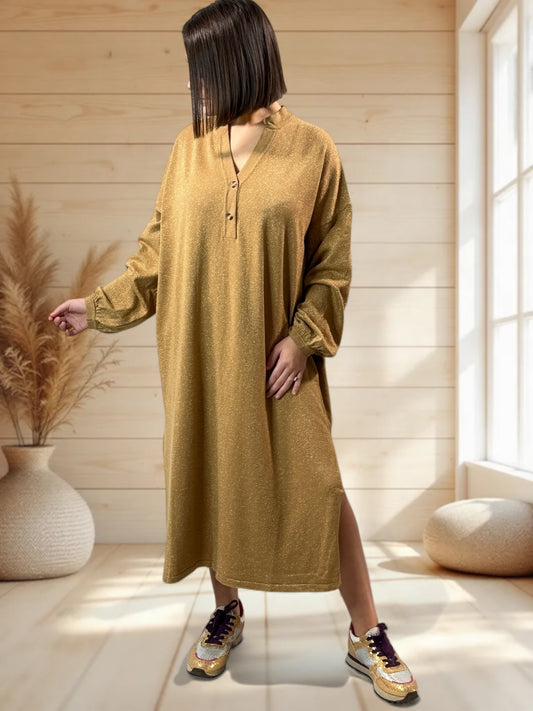 KATARINA - ROBE SCINTILLANTE EN MAILLE CAMEL OVERSIZE JUSQU'A LA TAILLE 52
