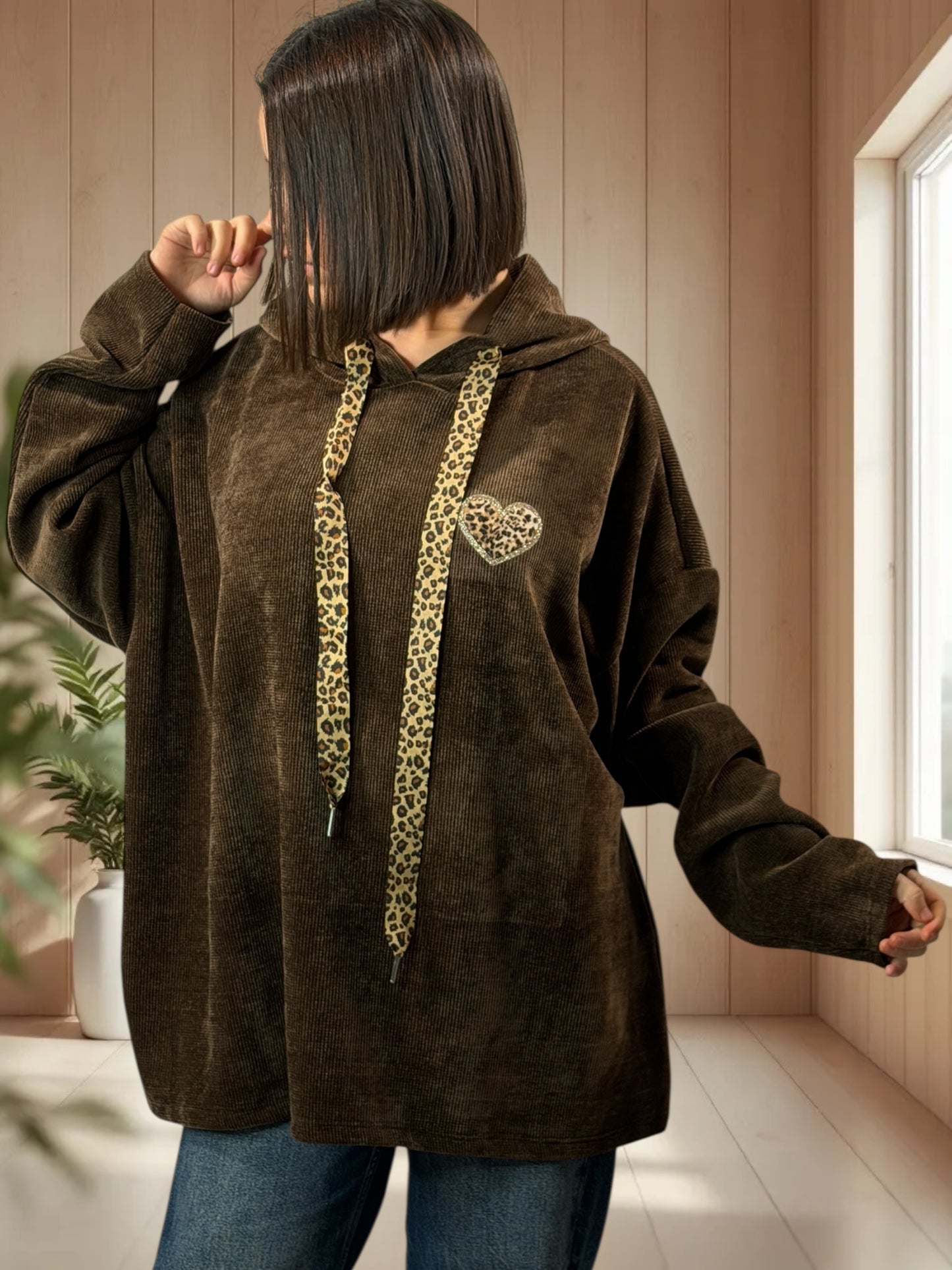 PAULIN - SWEAT A CAPUCHE OVERSIZE MARRON JUSQU'A LA TAILLE 56