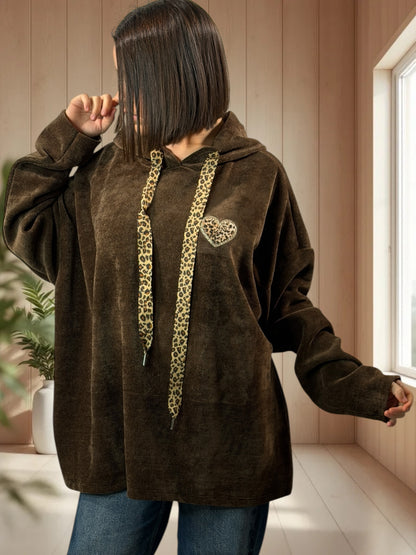PAULIN - SWEAT A CAPUCHE OVERSIZE MARRON JUSQU'A LA TAILLE 56