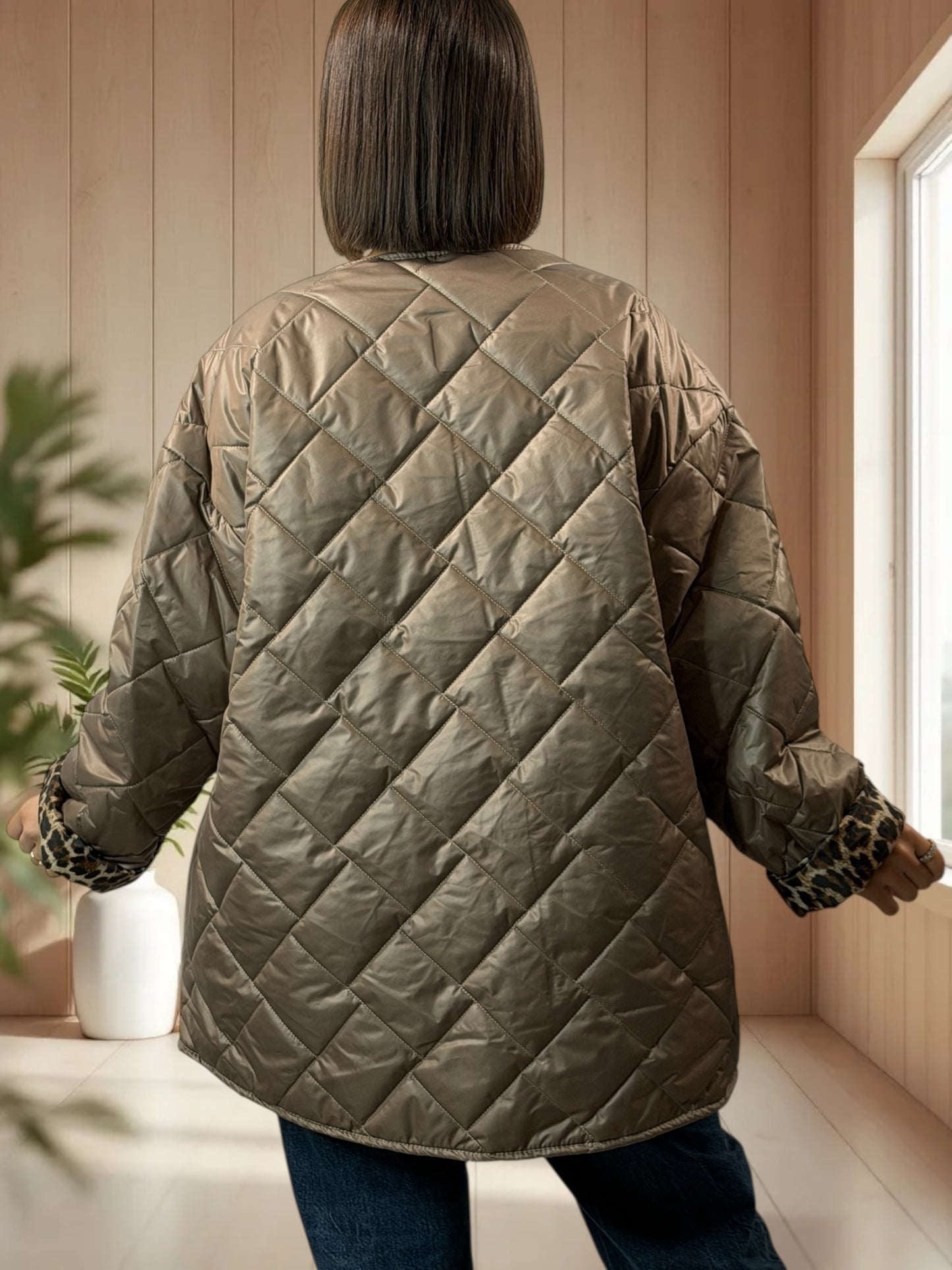 DEBORAH - DOUDOUNE MOKA INTERIEUR LEOPARD TAILLE 44 A 50