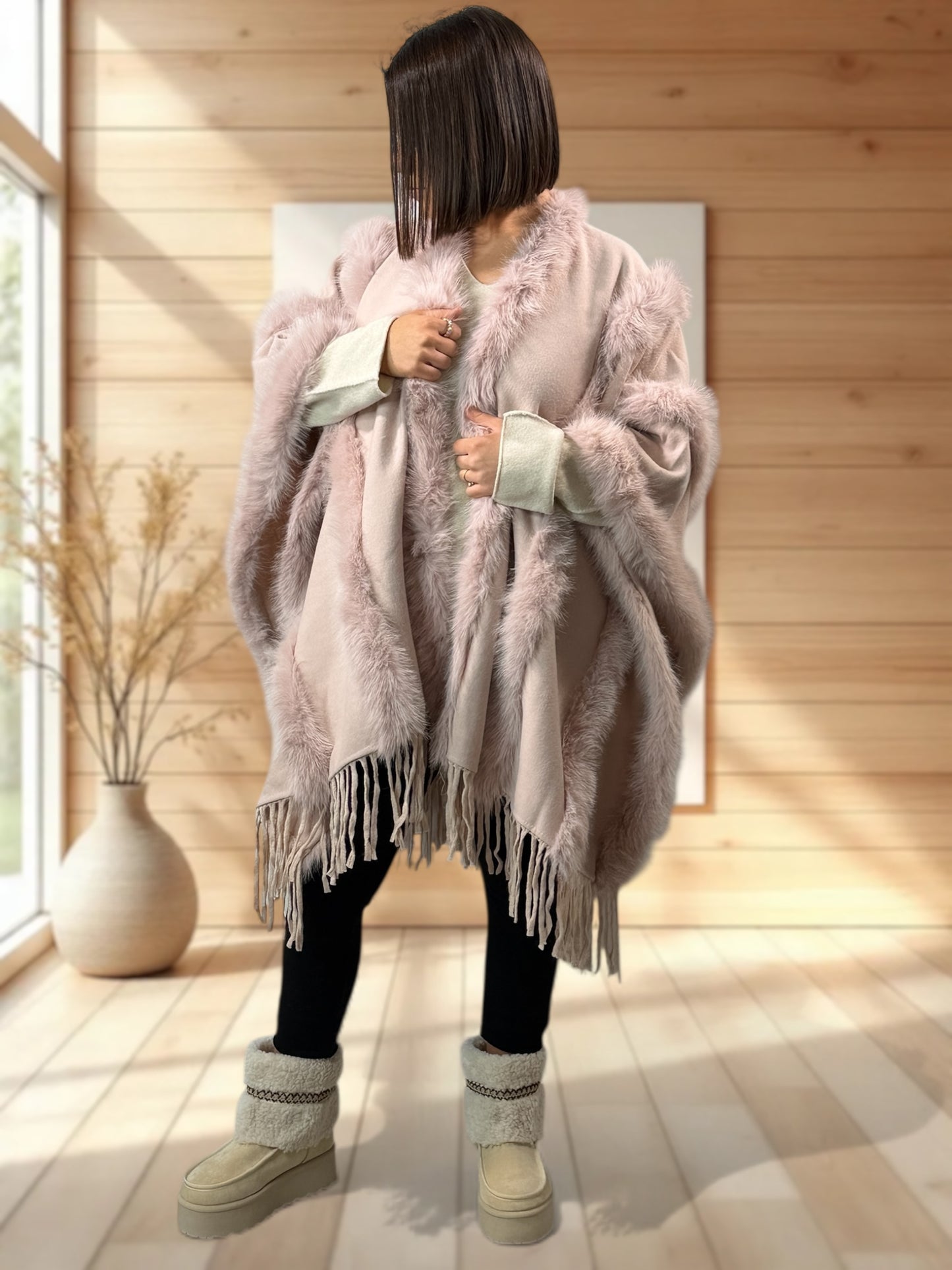 ERIKA - CAPE ROSE FAUSSE FOURRURE