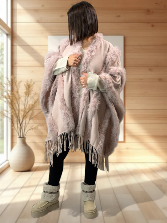 ERIKA - CAPE ROSE FAUSSE FOURRURE