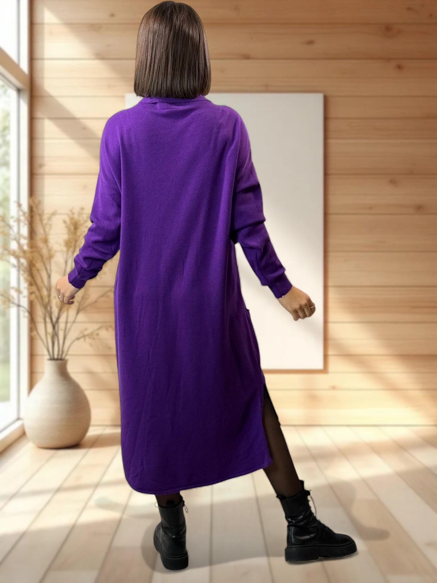 LEONIE - ROBE EN MAILLE VIOLETTE OVERSIZE JUSQU'A LA TAILLE 48/50