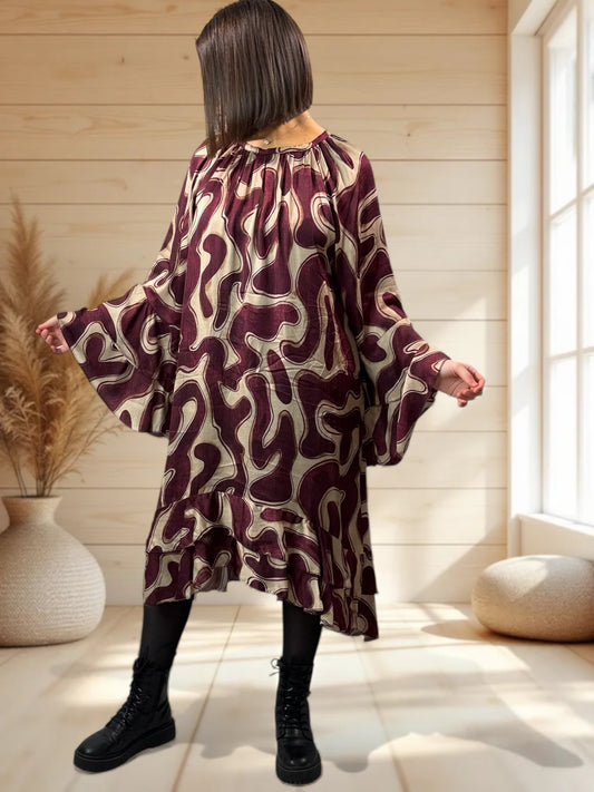 MATHILDA - ROBE AVEC DE LA SOIE MOTIF BORDEAUX JUSQU'A LA TAILLE 50