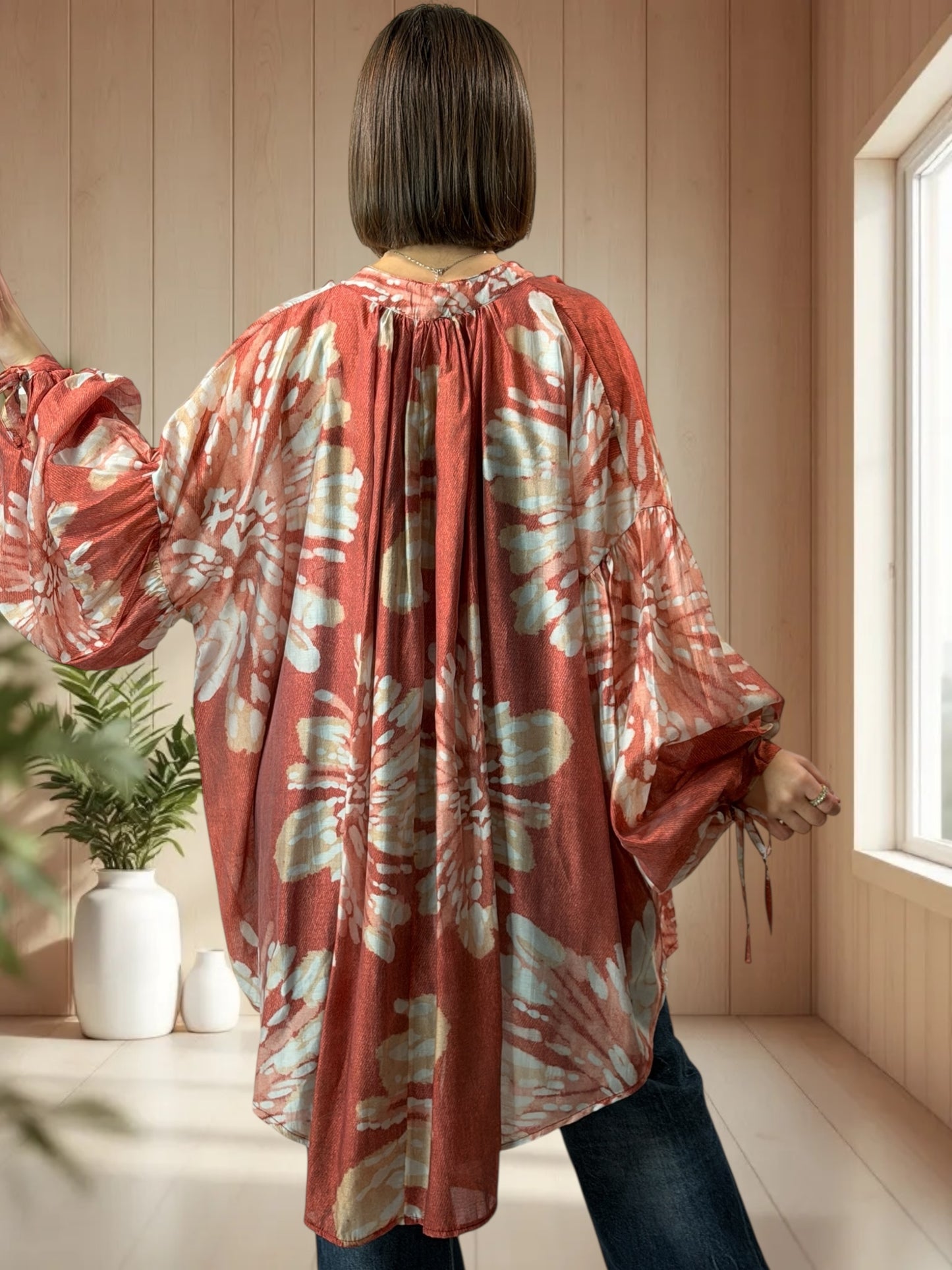 VICTORINE  - TUNIQUE OVERSIZE MOTIF ROUX JUSQU'A LA TAILLE 60