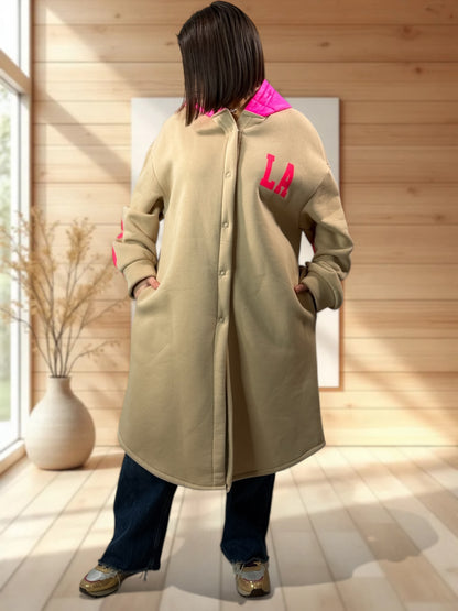 LOS ANGELES - MANTEAU OVERSIZE BEIGE A CAPUCHE JUSQU'A LA TAILLE 52