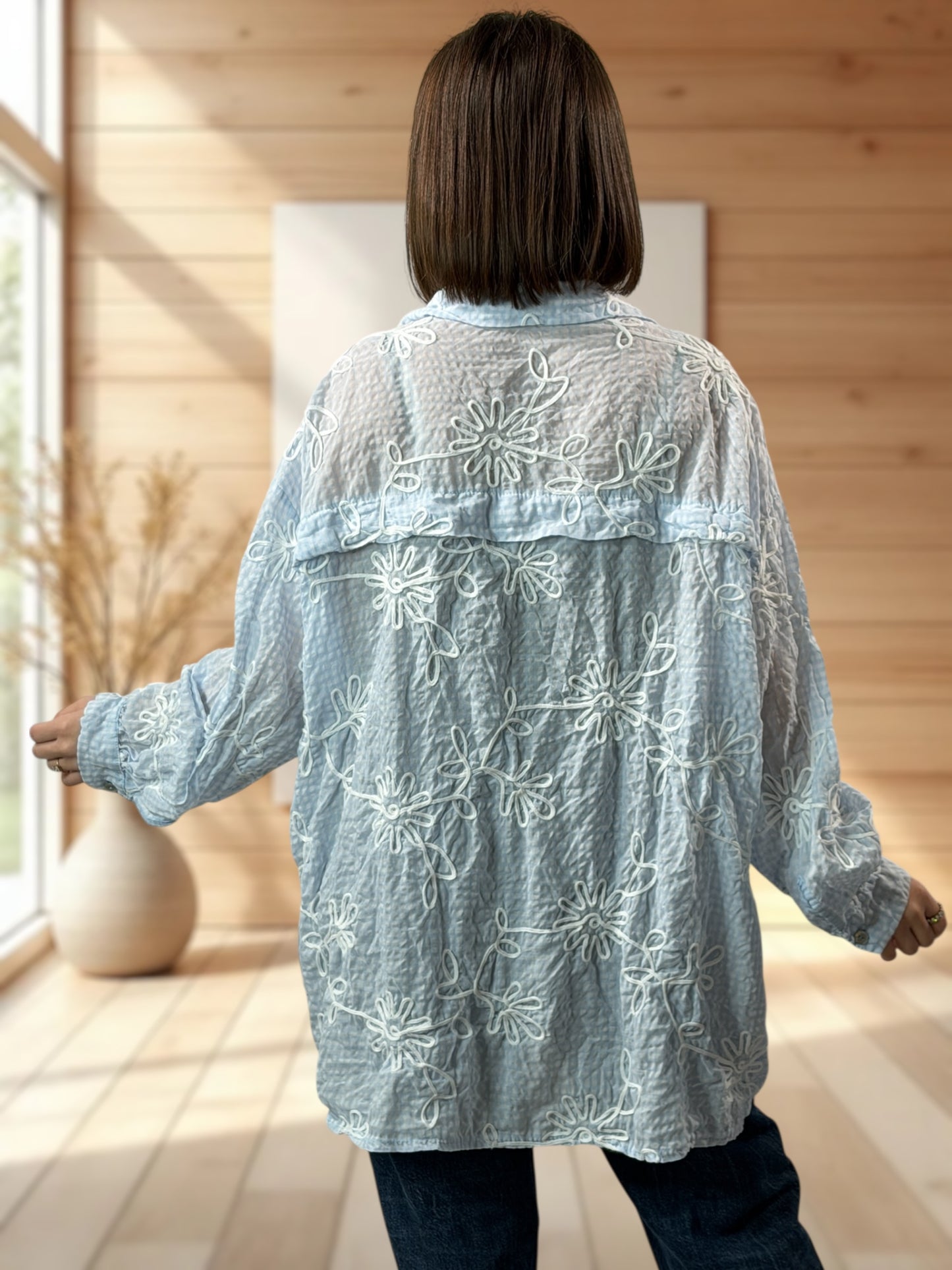 NINA - CHEMISE OVERSIZE VICHY BLEUE JUSQU'A LA TAILLE 52