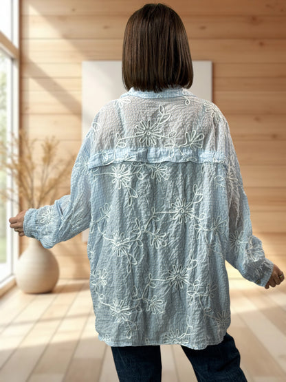 NINA - CHEMISE OVERSIZE VICHY BLEUE JUSQU'A LA TAILLE 52