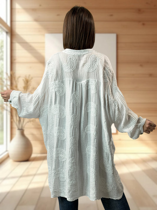 VERONICA - CHEMISE OVERSIZE BLANCHE BRODERIE AU DOS JUSQU'A LA TAILLE 56