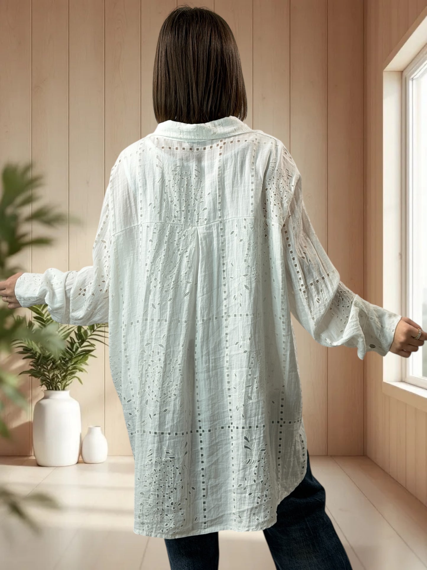 MARBELLA - CHEMISE OVERSIZE EN BRODERIE ANGLAISE JUSQU'A LA TAILLE 52