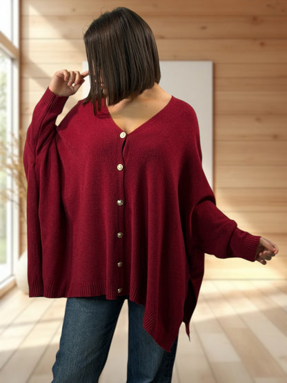 MATHILDE - GILET OVERSIZE BORDEAUX JUSQU'A LA TAILLE 56/58