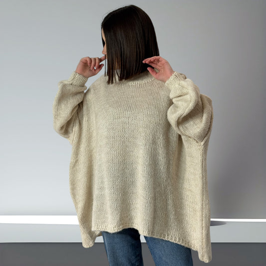 ELIOTT- PULL OVERSIZE BEIGE JUSQU'A LA TAILLE 54/56